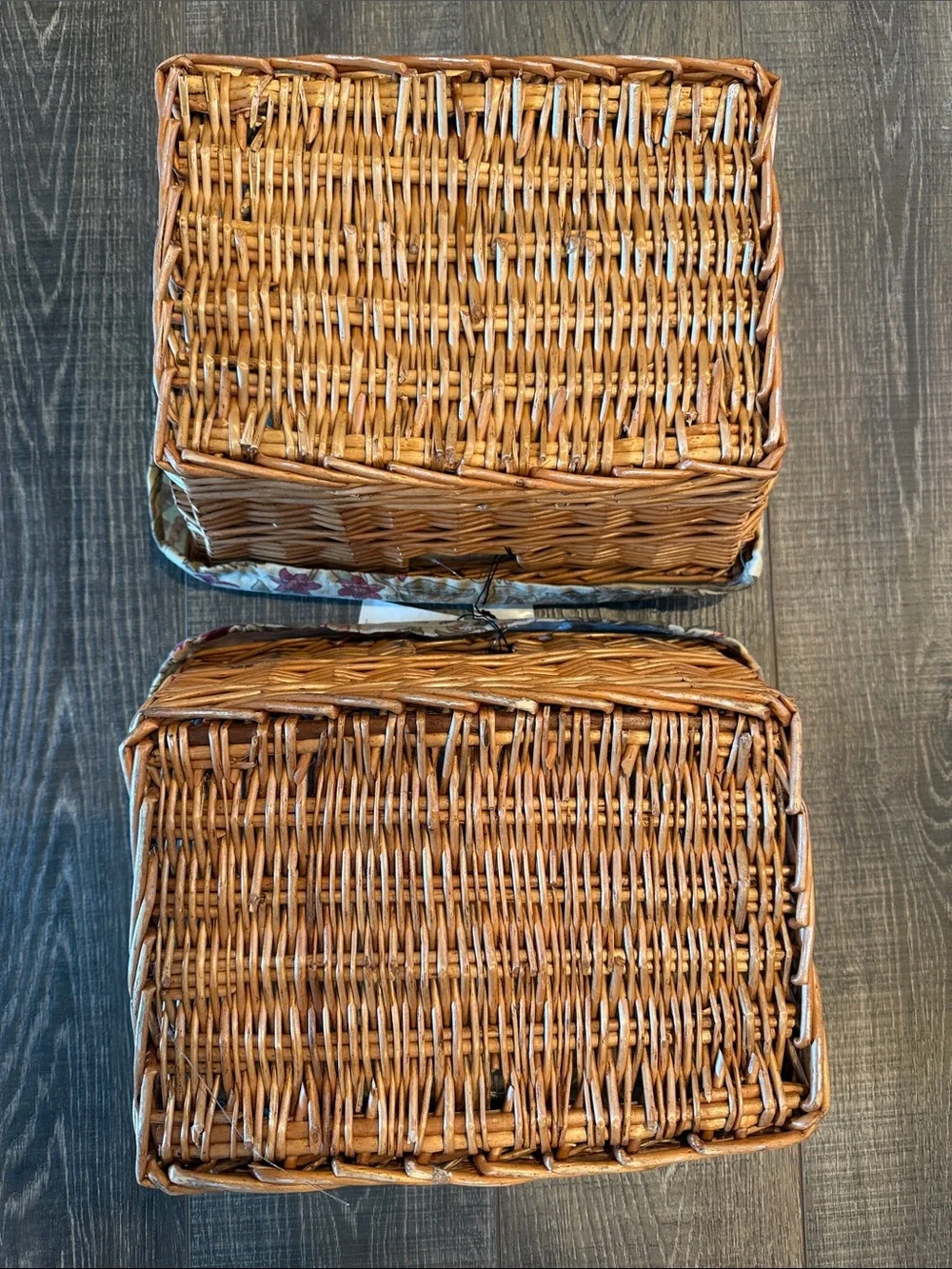 Wicker Storage Basket with Floral Liners Set of 2